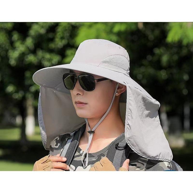 

Summer Fisherman Hat Outdoor Sun Hat Shawl Fishing Hat UV Protection Hiking Men Waterproof and Sun Protection Hat Cap Nine-button shawl beige_free size