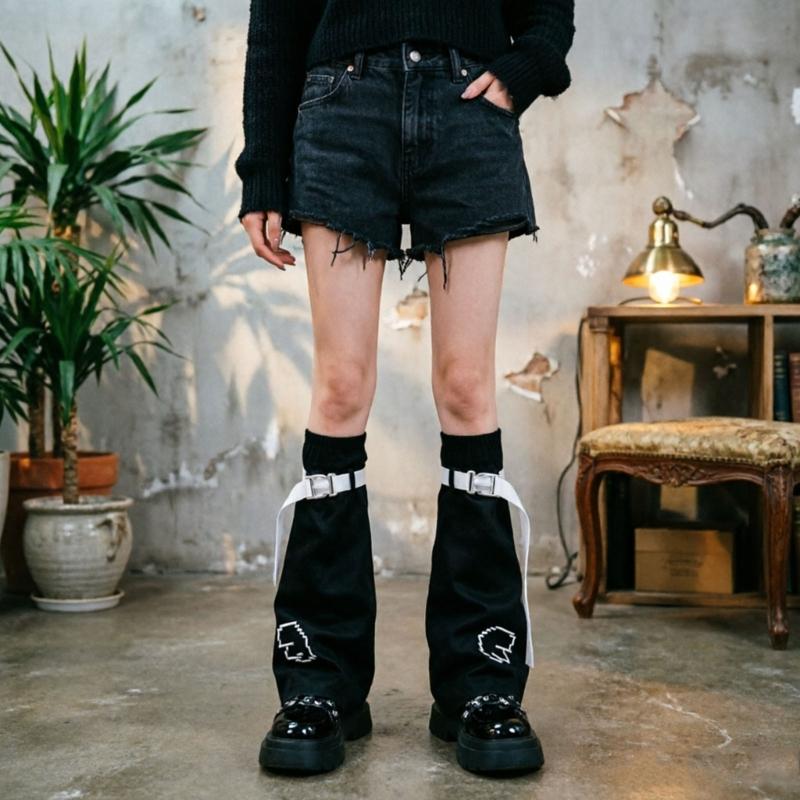 Trendy Fashion Knee Length Flared Leg Sleeves for Women Japanese Harajuku Aesthetic Wing Embroidered Leg Warmers Socks