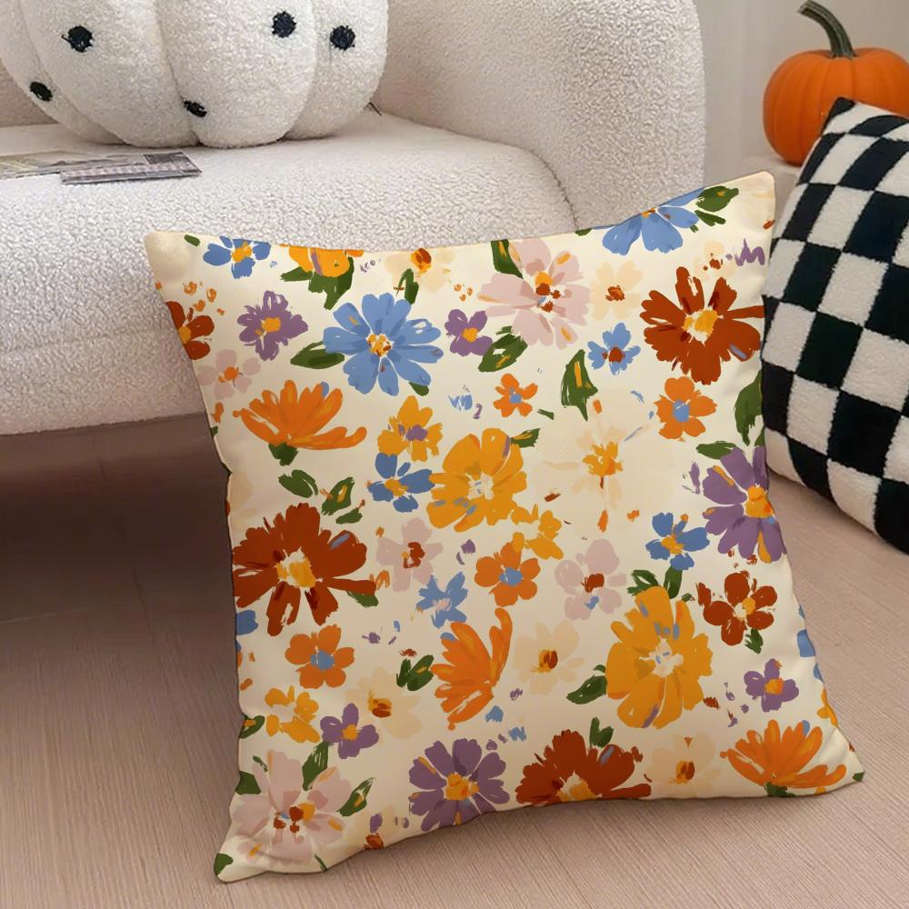 Early Spring Floral Pillow Elegant Fresh Cushion Cover Throw Pillow Cover Hidden Button Durable Polyester Chair Cushion