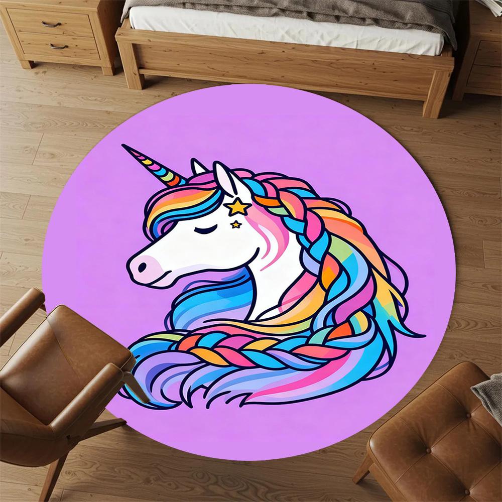 1PC Rainbow Unicorn Round Chair Mat Area Rug - Non-Slip, Floor Mat for Office, Bedroom, and Indoor Decor -Gift D1127180