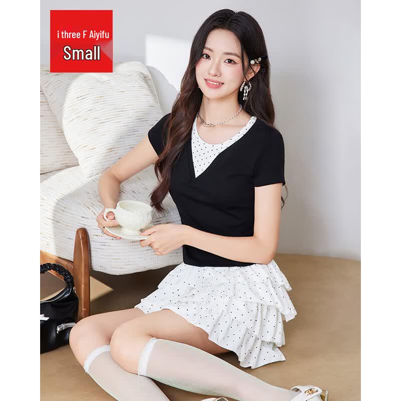 IEF Petite Faux Two-Piece Short Sleeve T-Shirt XS