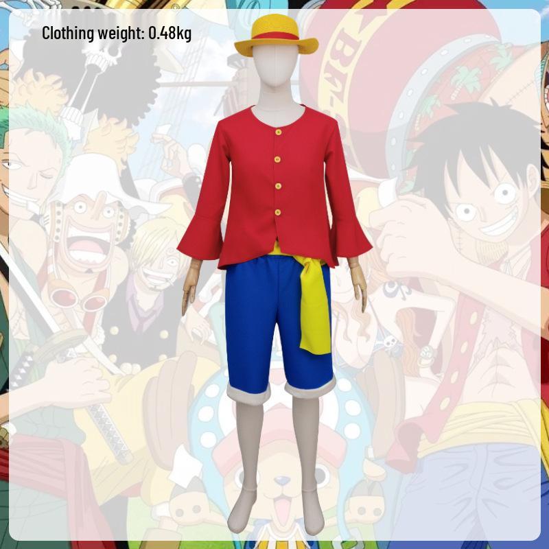 

2023 New One Piece Luffy Cosplay Outfit: Red Cloak & Straw Hat for Adults XXL