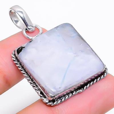 Natural Rainbow Moonstone Gemstone 925 Sterling Silver Pendant 1.65" f6E27