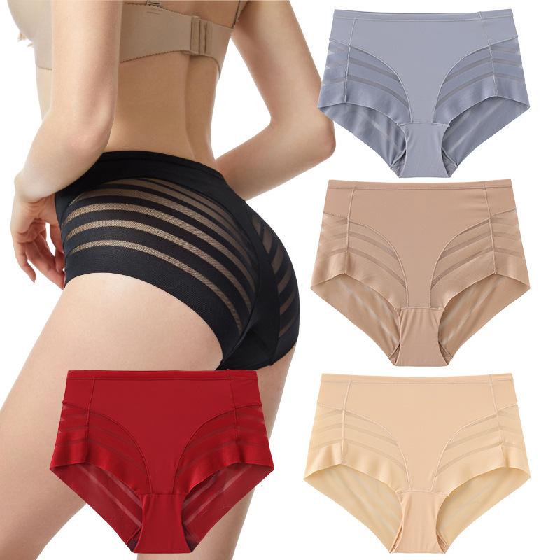 European and American large size TK mid-waist briefs, belly girdle waist lift hip transparent mesh stripes, comfortable and pure