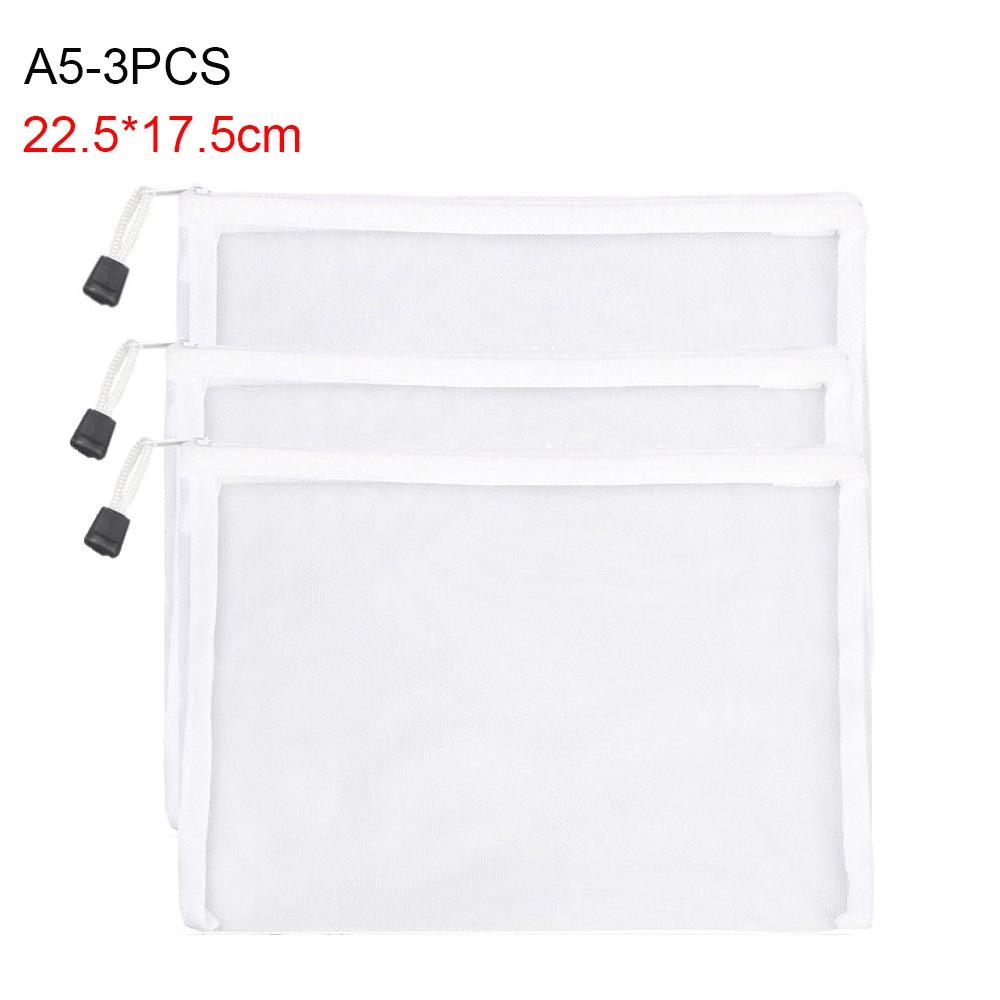 1/3/5PCS Cosmetic Organization Mesh Zipper File Bag PVC Document Folder Storage Bag A4/A5/A6 Moisture-proof Mesh Bag