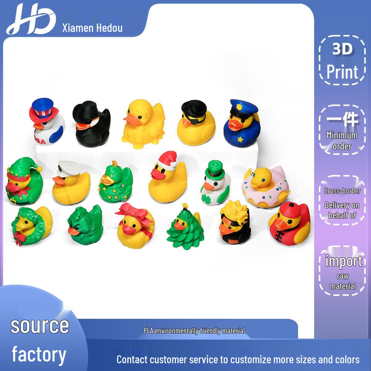 3D Printed Little Duck Christmas Ornament - Creative Toy Model Bow Duck