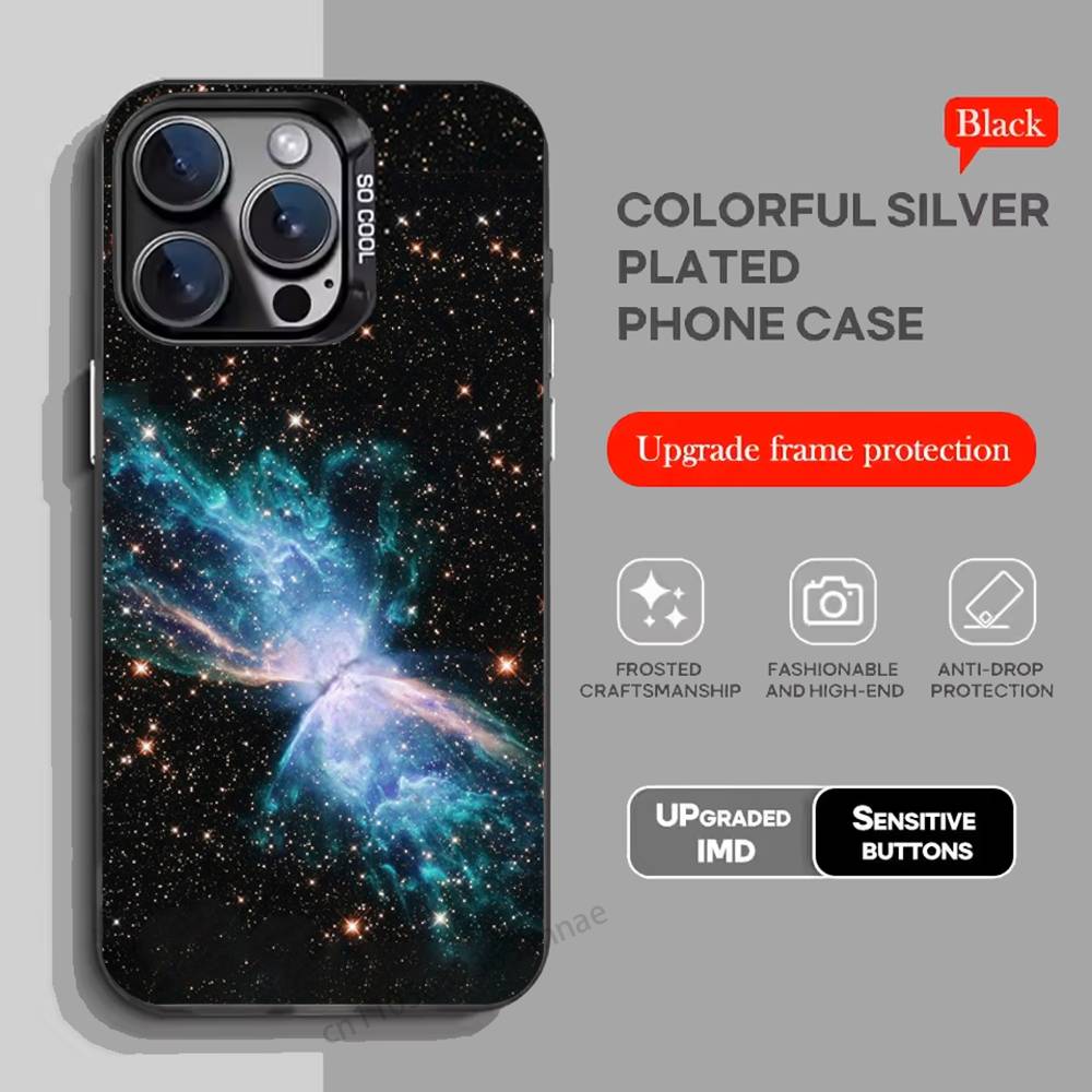 Moon Galaxy Universe Phone Case For iPhone 17,16,15,14,13,12,11,Pro,Max,Plus,Mini,X,XS,XR,8,S,SE Soft Black Case