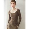 Elegant 100% Cashmere U-Neck Knit Sweater for Women - Slim-Fit, Ribbed, Soft, and Smooth
