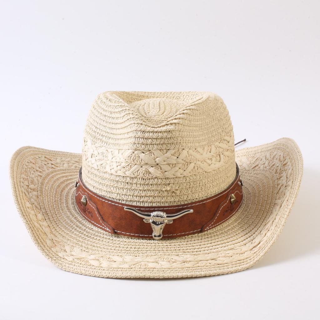 Beliebter europäischer und amerikanischer klassischer Strohgeflecht Western-Cowboyhut für Herren und Damen Outdoor-Mode OL-Stil Geflochtener Zylinder