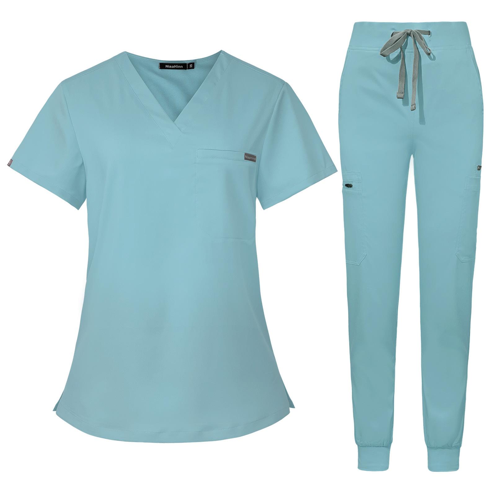Scrubs Uniforms Sets for Women Medical Scrubs Set Men Hospital Uniform Cherokee Nursing Scrubs Waterproof Medical Uniforms Set S светло-синий