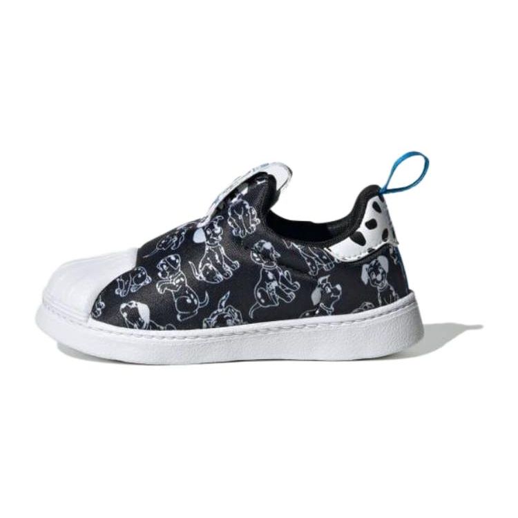 Adidas Disney x Superstar 360 I 101 Dalmatians - Детские кроссовки с принтом щенка, черные, облачно-белые ID9711