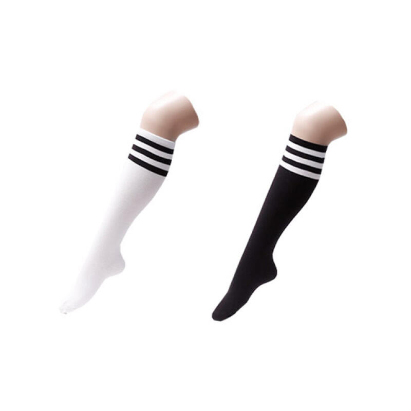 knee002_Однотонные носки до колена с тремя полосками black