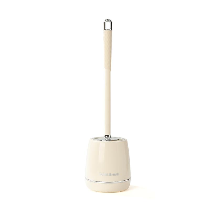 Toilet Brush and Holder Set, Cream White with Gold Trim, Deep Cleaning Dense Bristles, Extended Handle Toilet Bowl Cleaner