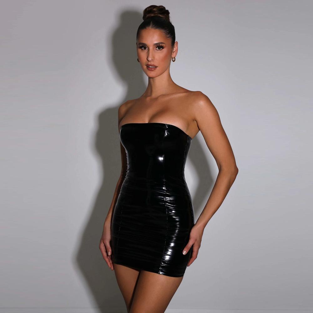 2024 Jesień/Zima Błyszcząca Seksowna Sukienka Tube Top z Odkrytymi Plecami dla Kobiet - Styl Europejski i Amerykański