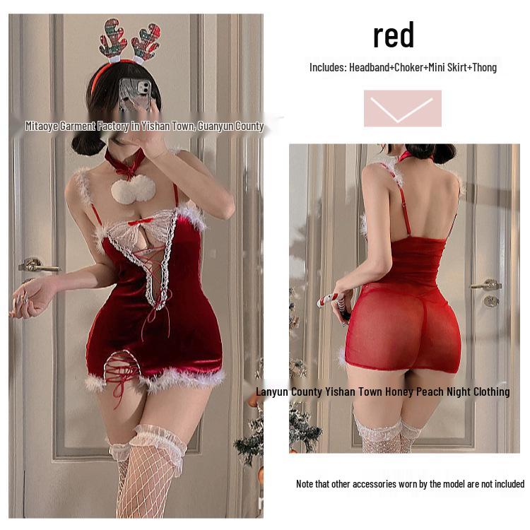 New Sexy See-Through Christmas Bodycon Mini Dress with Plush Camisole