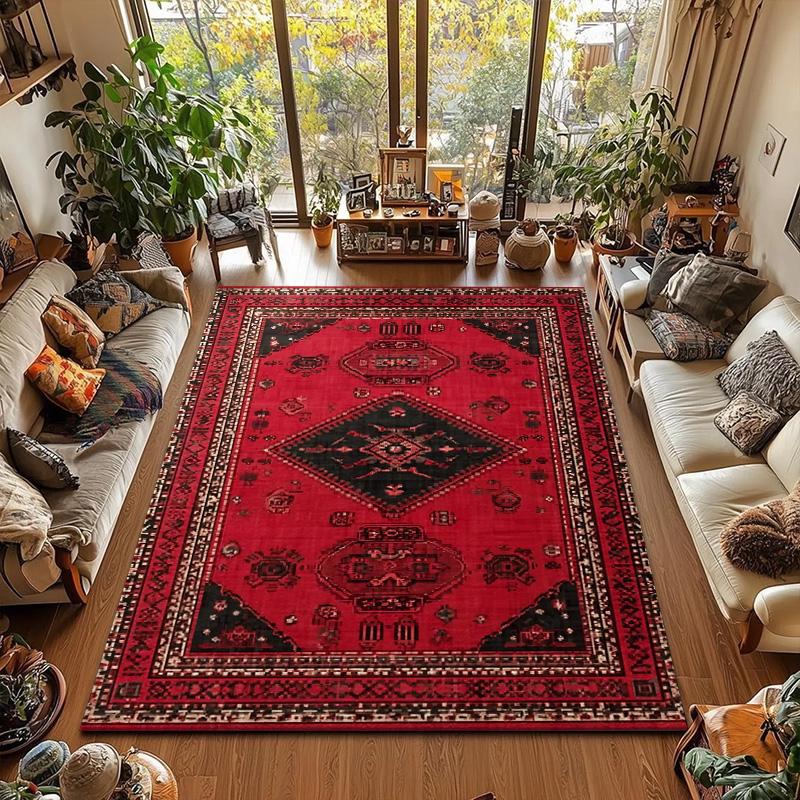 RAKKS Retro Czerwony Dywan Perski / Turecki Dywan Obszarowy Antypoślizgowy Dekoracja Salonu Dywan Pod Sofę Dywanik Sypialniany Dywanik Podłogowy Kuchenny