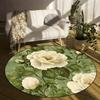White Roses Green Leaves Pattern Round Shape Floor Mats Kitchen Hallway Runner Rug Bedroom Living Room Soft Carpet Non-slip Area Rug