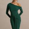 Womens Long Sleeve Dress Slim Fit High Waist Ruched Fashionable Sexy Party Gown