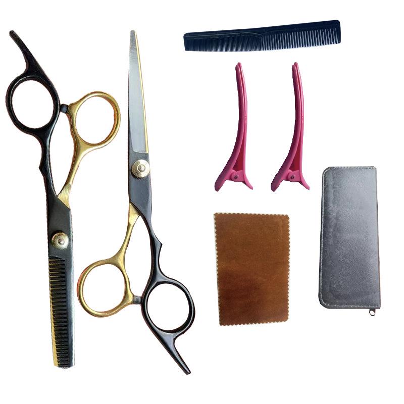 Black Gold Hairdressing & Pet Scissors Set - Serrated, Flat, Bangs, Oblique Tail.