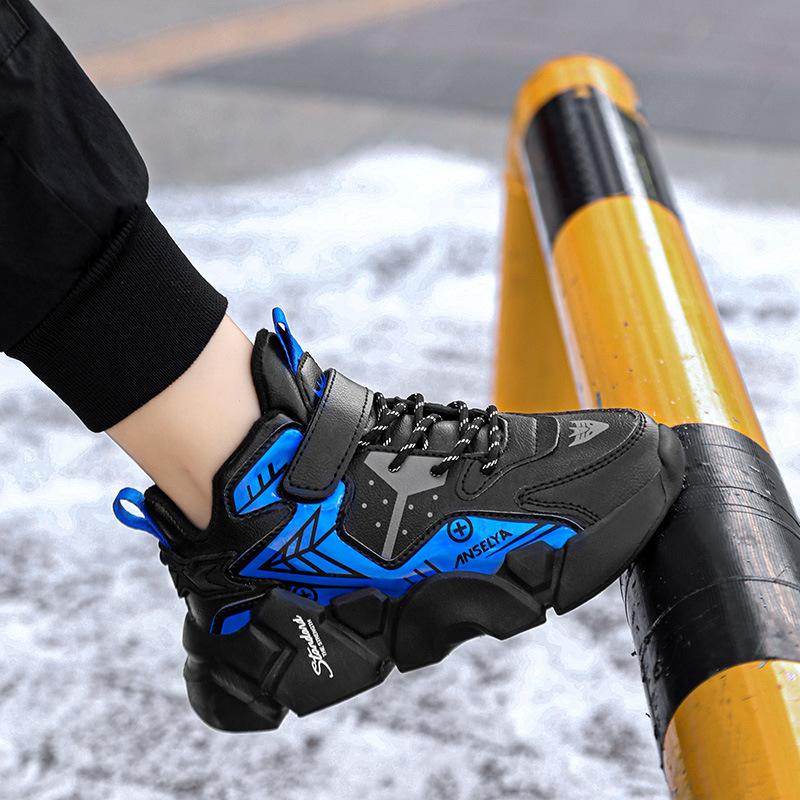 2025 New Boys Sneakers Lightweight Shock Absorption Velcro Youth Warm Two Cotton Shoes Winter Boys Shoes