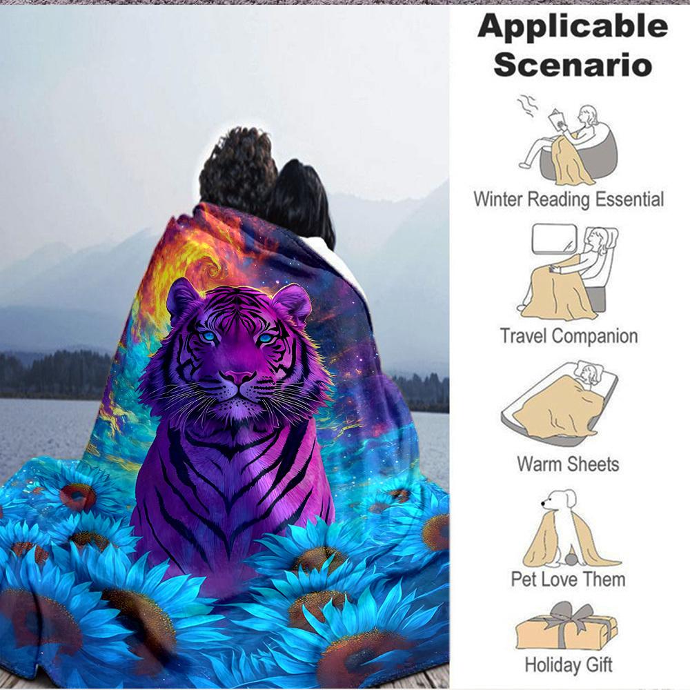 1pc Cosmic Tiger Blanket - Lightweight Flannel Fleece with Digital Printing, Soft Warm for Sofa, Travel, Camping, Office yy251018338