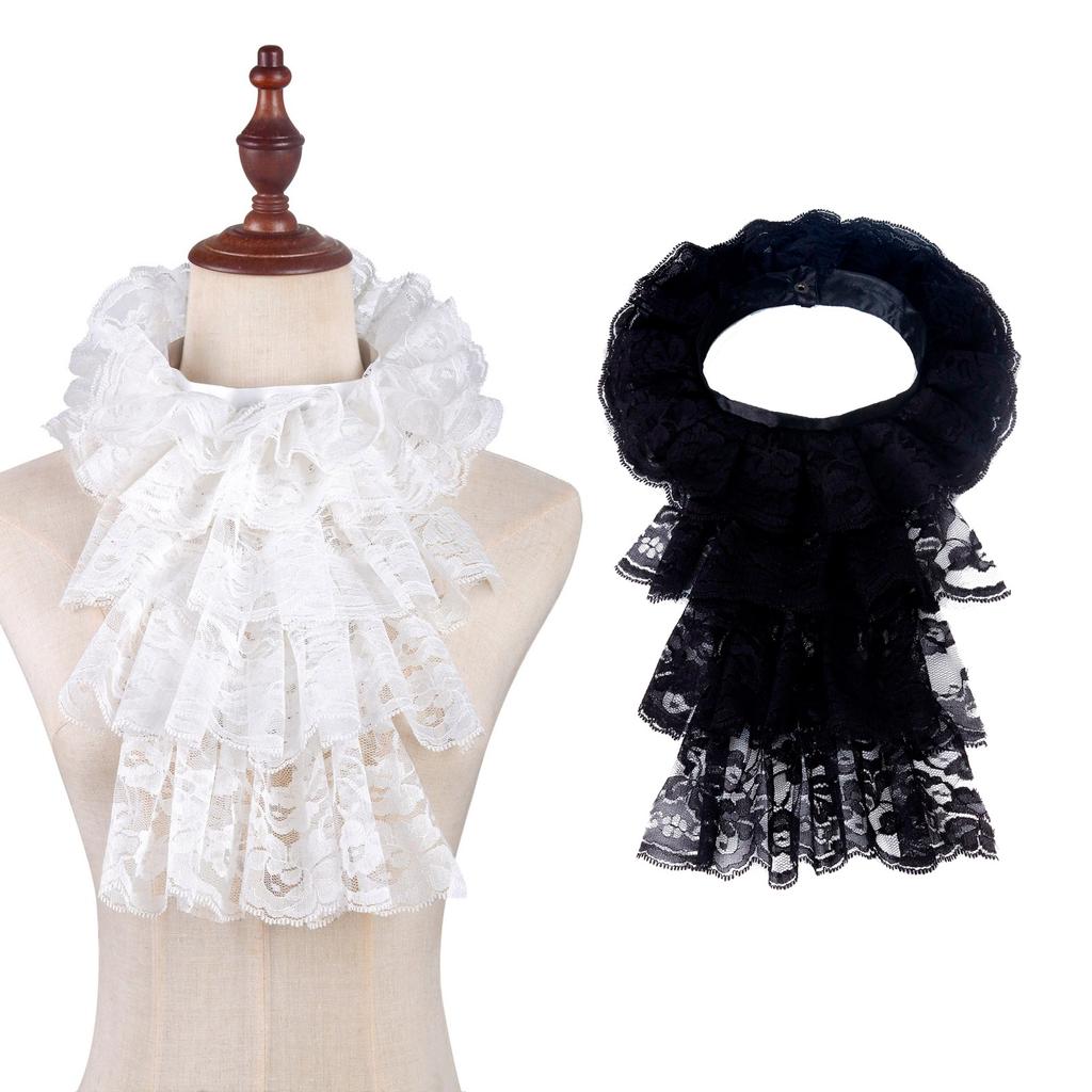 Elegant Ruff Jabot Collar Multilayer Lace Collar for Masquerades Parties Cosplay Event Collar Costume Neckpiece All Age
