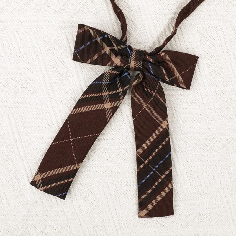 Brown Checkered Striped Neck Tie Pre-Tied Bowtie for Japanese JK School Uniform