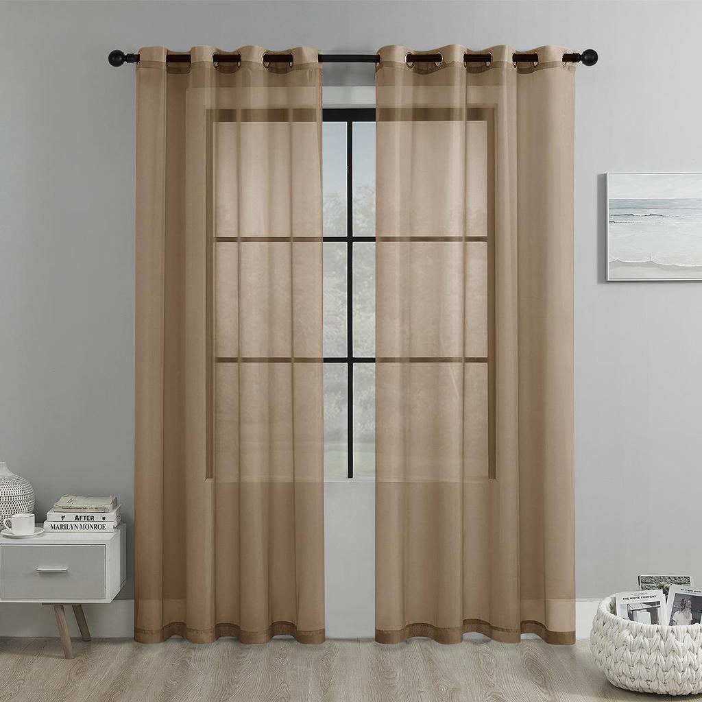 Solid Color Perforated Trylene Semi-Blackout Voile Curtain for Living Room or Balcony