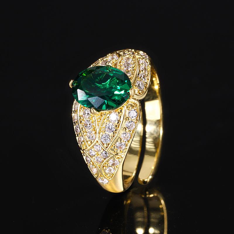 

Jewelry Copper Bottom Gold-Plated Simulation Corundum Temperament Egg-Shaped Gold Ring Women 7 * 9