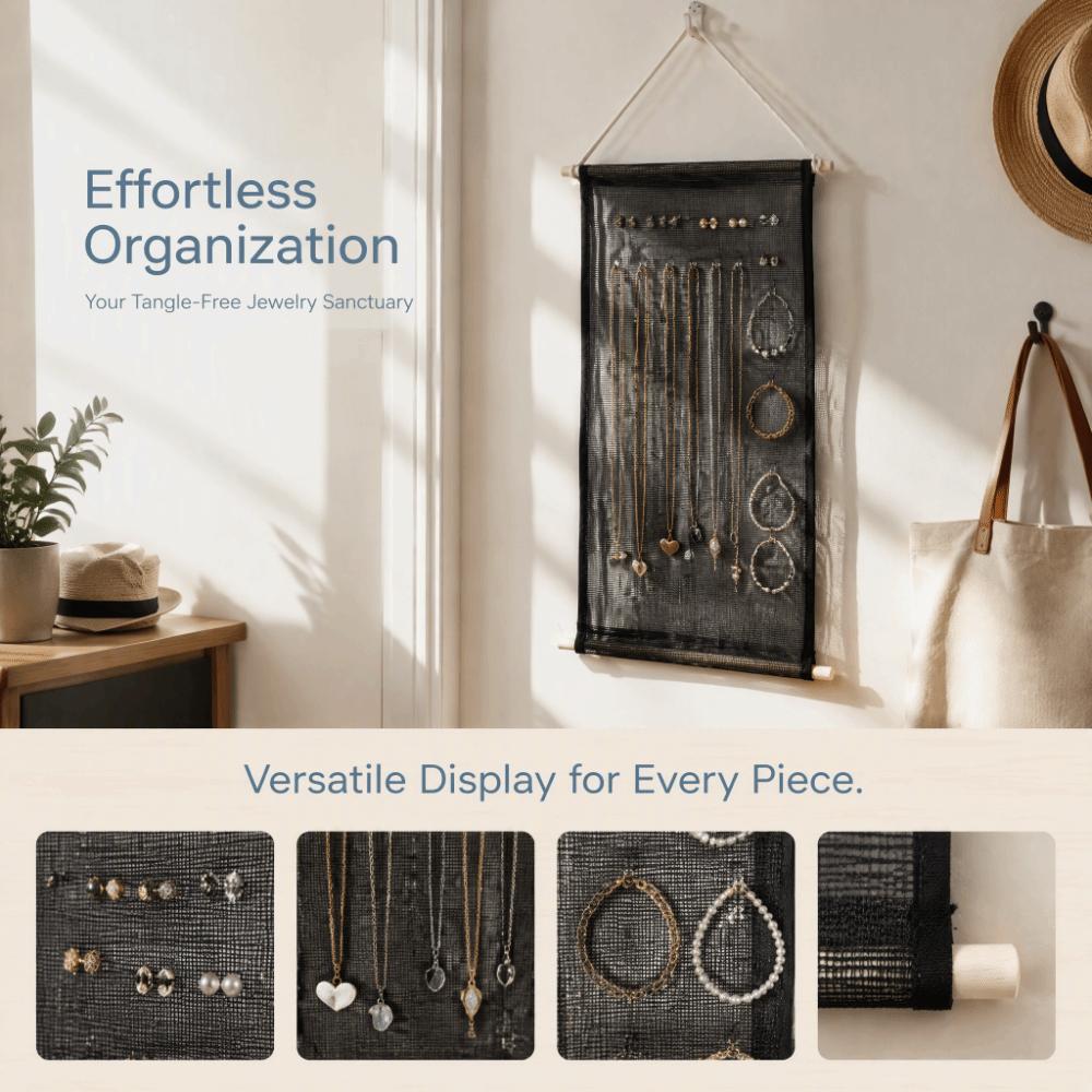 Wall Mounted Jewelry Display Rack Mesh Cloth Earring Organizer Holder Wall Display