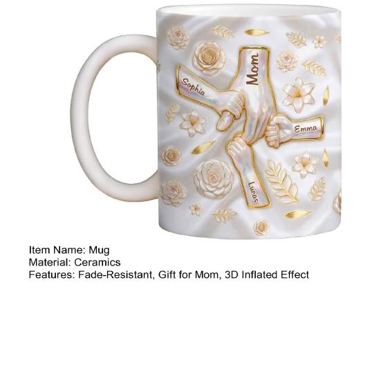 Tazza Stampata Effetto Gonfiato 3D 11/15oz Tazza da Caffè in Ceramica Tazza Personalizzata Madre e Figlio Nomi Personalizzati Tazza da Tè Regalo Unico per Mamma e Nonna