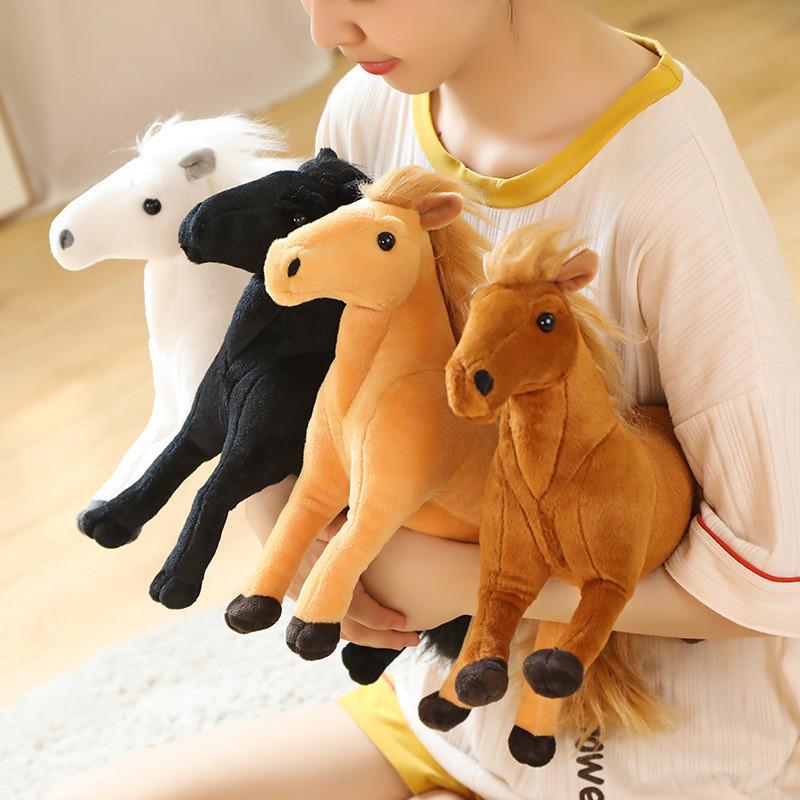 Cartoon-Simulation Plüschpferd Spielzeug Weiches Kuscheltier Geschenk für Jungen Braun und Weiß 26*32cm