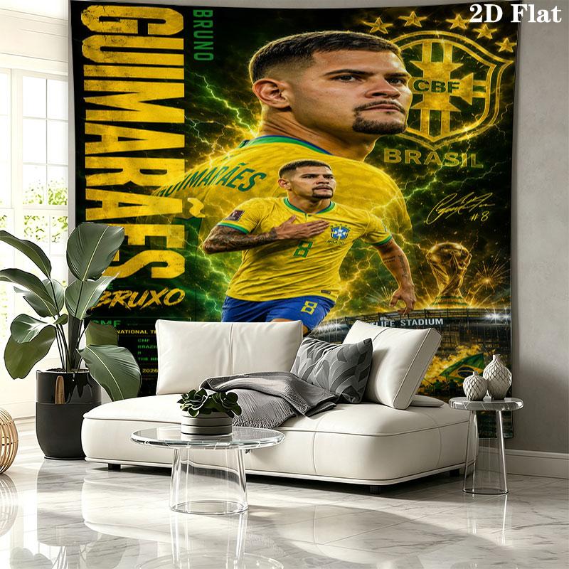 Brazil National Football Team Wall Tapestry Aesthetic Wall Hanging Printed Fabric Blanket Decorative Tapestries for Bedroom Living Room Home Decor