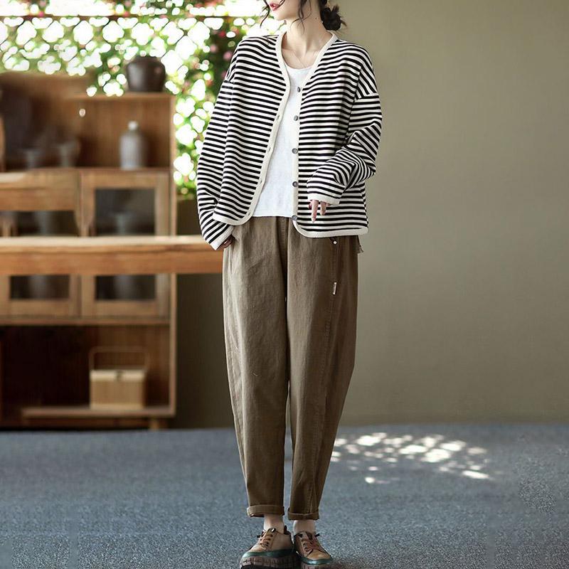 Cotton Jacket Women Summer Long Sleeve Striped Women's Dress Comfortable Stretchy Loose Short Jacket Women