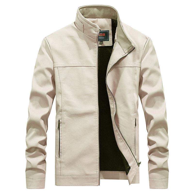 Spring and Autumn Men's Stand Collar Solid Color Motorcycle Pu Leather Jacket Large Size Leather Jacket for Men