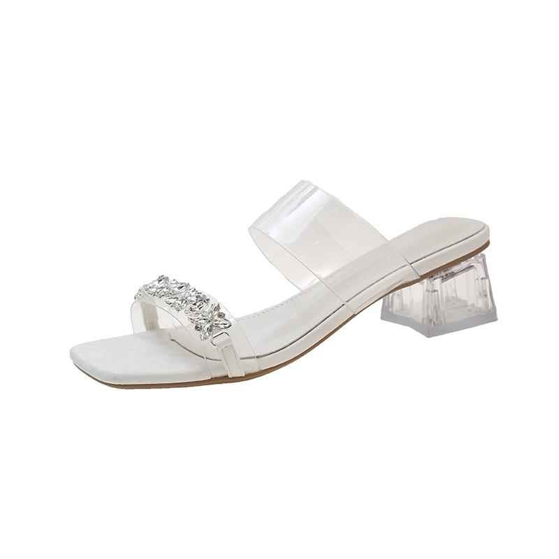 Transparente Kristallabsatz-Sandalen Damen Sommer 2025 neu chinesischer Stil Strass dicker Absatz Feenstil High Heel Pantoletten
