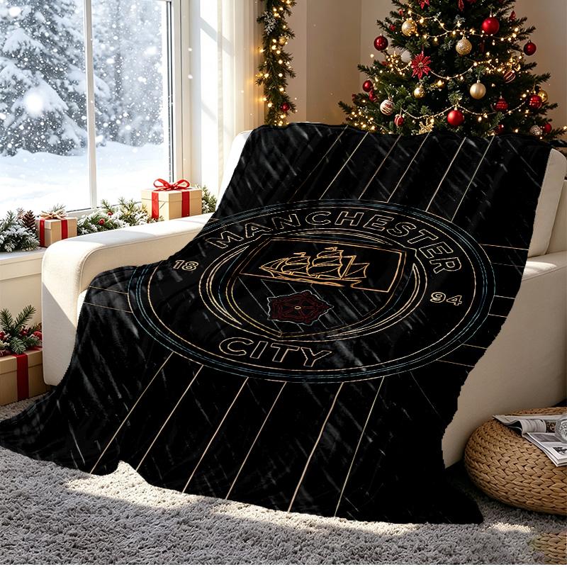 Manchester City FC Pattern Blanket for Home Decoration, Bed, Sofa, Car Travel, Camping, Suitable for All Seasons, Birthday Christmas Gift