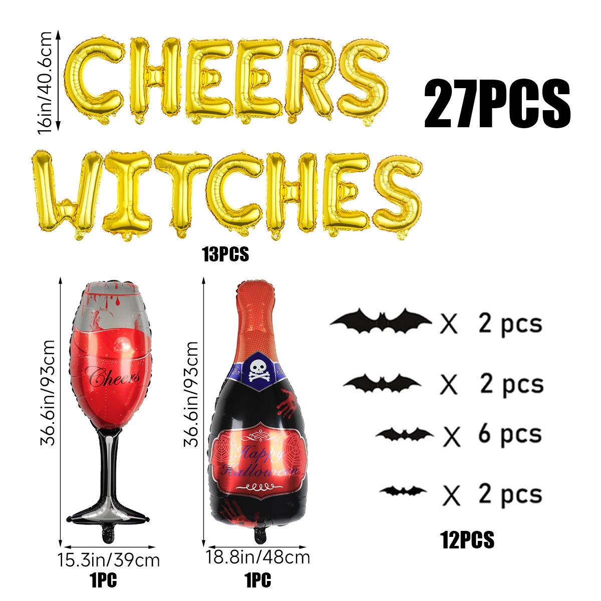 

27 шт. бокалов для вина на Хэллоуин, наклейка летучая мышь и фольгированный шар с буквой «Cheers Witch» Other