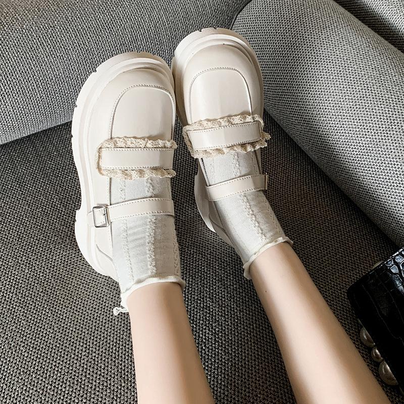 Mary Jane Sko Damesko Nye Japanske Rund Tå Pu Lær Jk Sko Retro Tykk Hæl Spenne Enkeltsko Pumps Damesko