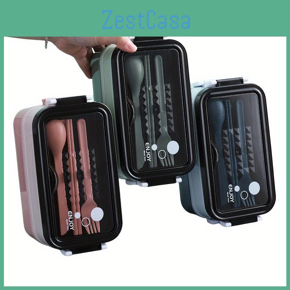 1pc Portable 1050ml Lunch Doublelayer Box With Tableware Ideal For Outdoor Camping And Fishing