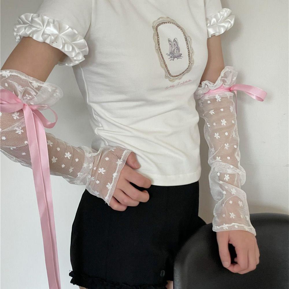 Bow Knot Lolita Arm Sleeve Sun-proof Wrist Cuffs Versatile Ribbon Arm Cuffs  Wedding