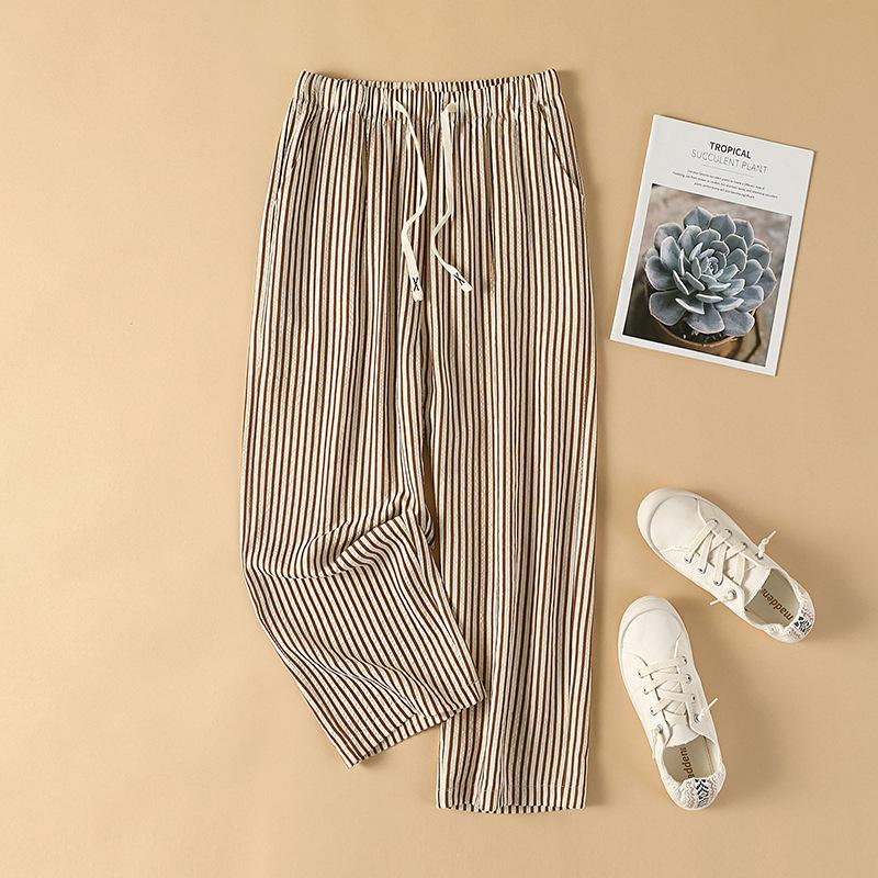 

Women s High-Waisted Striped Wide-Leg Summer Pants - Versatile Lazy Style, Floor-Length 4XL 150-165 kg