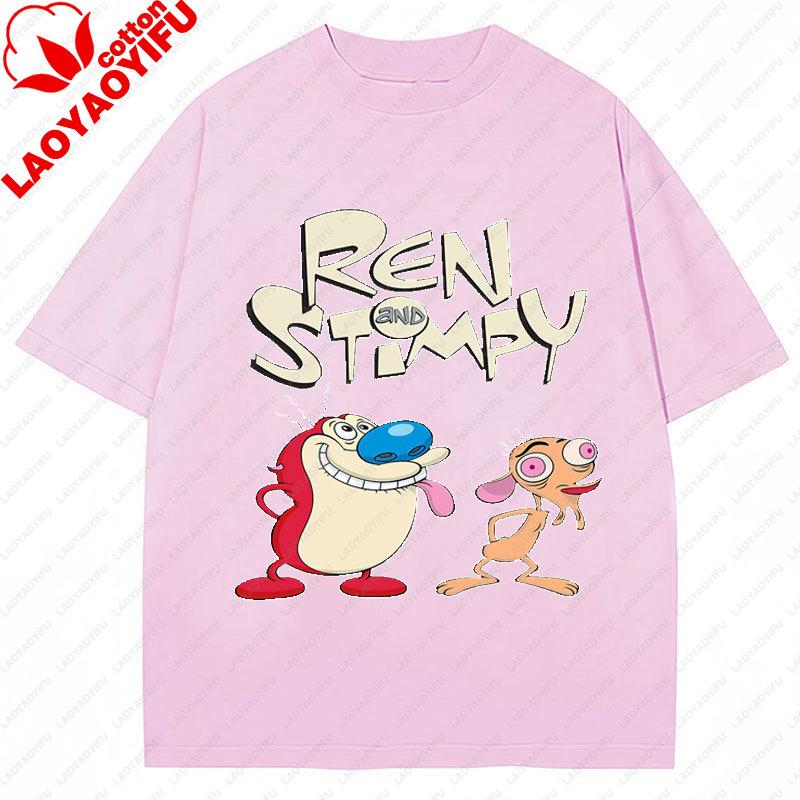 La T-shirt Ren & Stimpy Anni '90 Retrò Nickelodeon Commedia Vintage Cotone Grafica Manica Corta Magliette Divertente Cartone Animato Tema Y2k Top