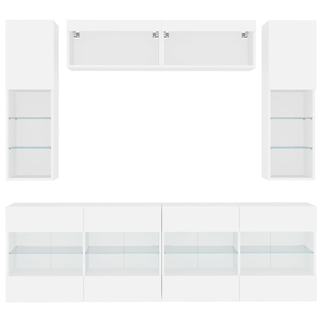 6 Piece TV Wall Unit with LED Lights White