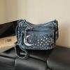 Denim Bag Single Shoulder Multi-zipper Retro Crossbody Bag Middle-aged Mom Bag