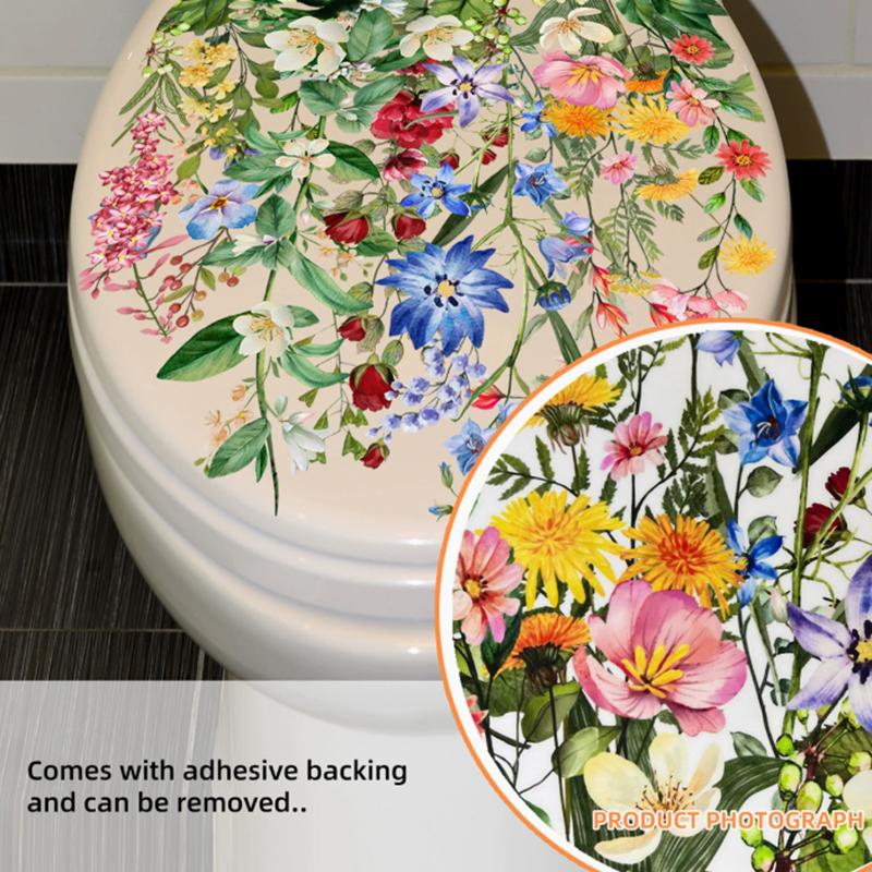 1Pcs Flower Floral Toilet Stickers Green Plant Leaves Wall Stickers Decoration Waterproof Self-Adhesive Decals Bathroom Sticker
