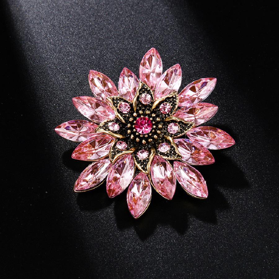 Elegant Pink Crystal Flower Brooch with Butterfly Design - Stylish Accessory for Coats and Sweaters