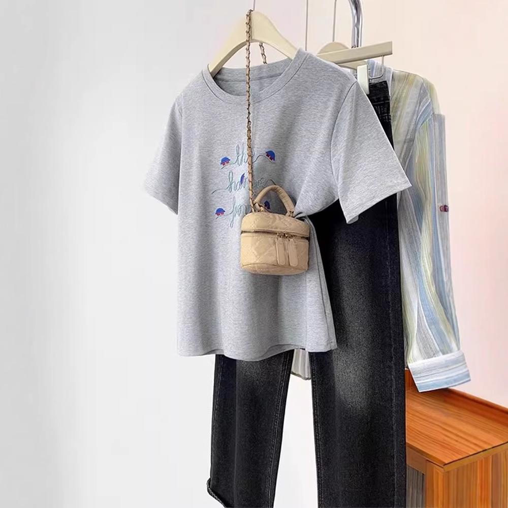 

Gray Women s Petite Niche Shoulder Top, Short-Sleeve Summer 2025 Design XXL