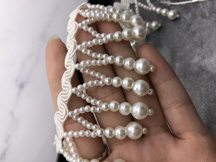 1yard Price Beaded Tassel Clothes Lace Diy Hand-decorated Beads Pearl Lace Mesh Beaded Webbing Accessories