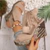 Fashion Summer Sexy Elegant Platform Wedges Open Toe Ladies Shoes Khaki Suede Leather Women's 10cm Ultra High Heels Hollow Out Sandals